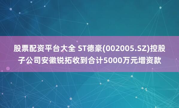 股票配资平台大全 ST德豪(002005.SZ)控股子公司安徽锐拓收到合计5000万元增资款